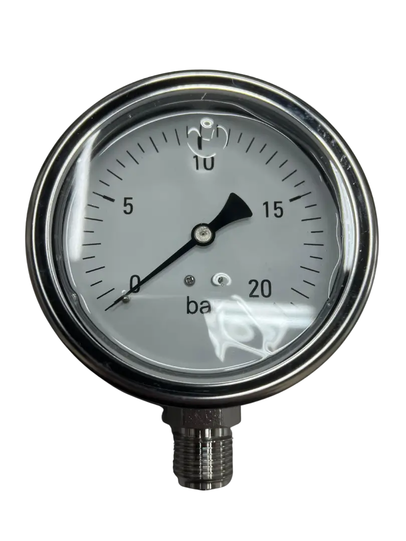 Manómetro 20bar 4" Inox/Inox Rosca 1/2" c/Glicerina